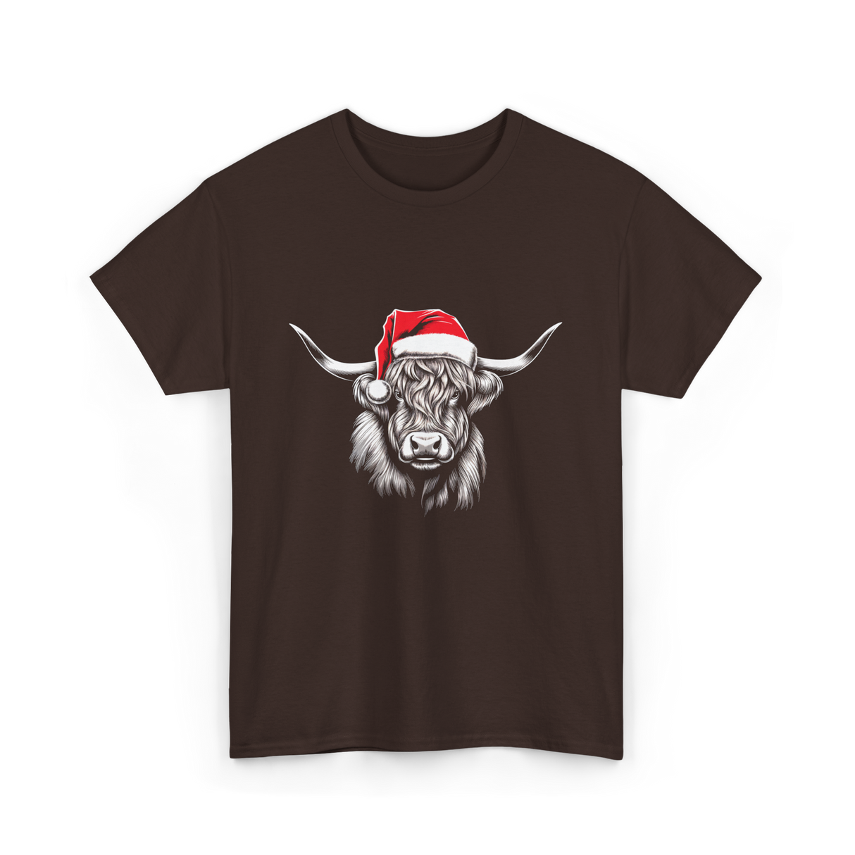 Highland Cow Christmas Cow T-Shirt - Dark Chocolate