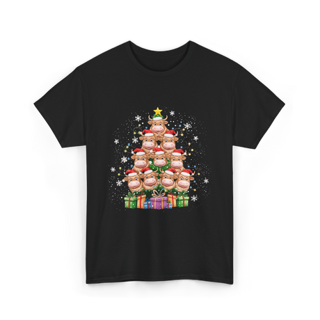 Highland Cow Christmas Tree Cow Lover T-Shirt - Black