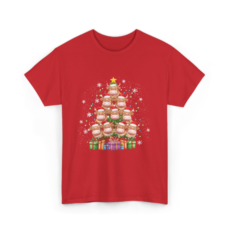 Highland Cow Christmas Tree Cow Lover T-Shirt - Red