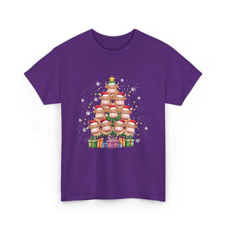 Highland Cow Christmas Tree Cow Lover T-Shirt - Purple