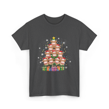 Highland Cow Christmas Tree Cow Lover T-Shirt - Dark Heather