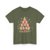 Highland Cow Christmas Tree Cow Lover T-Shirt - Military Green