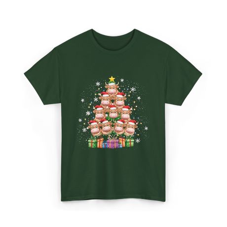 Highland Cow Christmas Tree Cow Lover T-Shirt - Forest Green