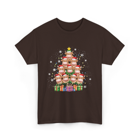 Highland Cow Christmas Tree Cow Lover T-Shirt - Dark Chocolate