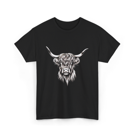 Highland Cow Illustration Cow T-Shirt - Black