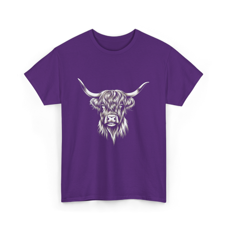 Highland Cow Illustration Cow T-Shirt - Purple