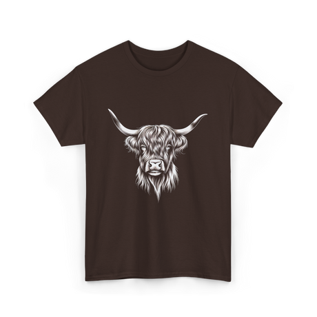 Highland Cow Illustration Cow T-Shirt - Dark Chocolate