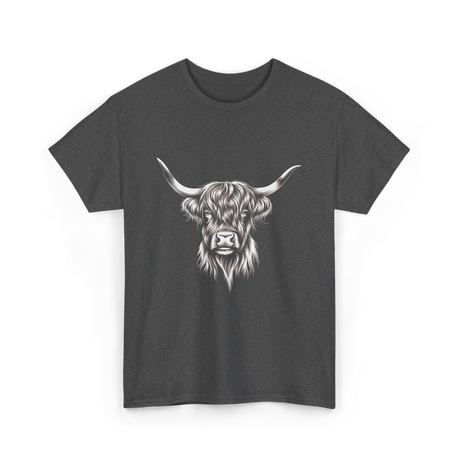 Highland Cow Illustration Cow T-Shirt - Dark Heather