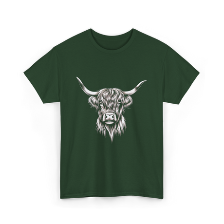 Highland Cow Illustration Cow T-Shirt - Forest Green