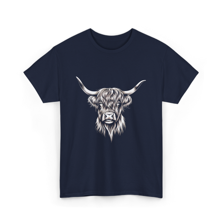 Highland Cow Illustration Cow T-Shirt - Navy