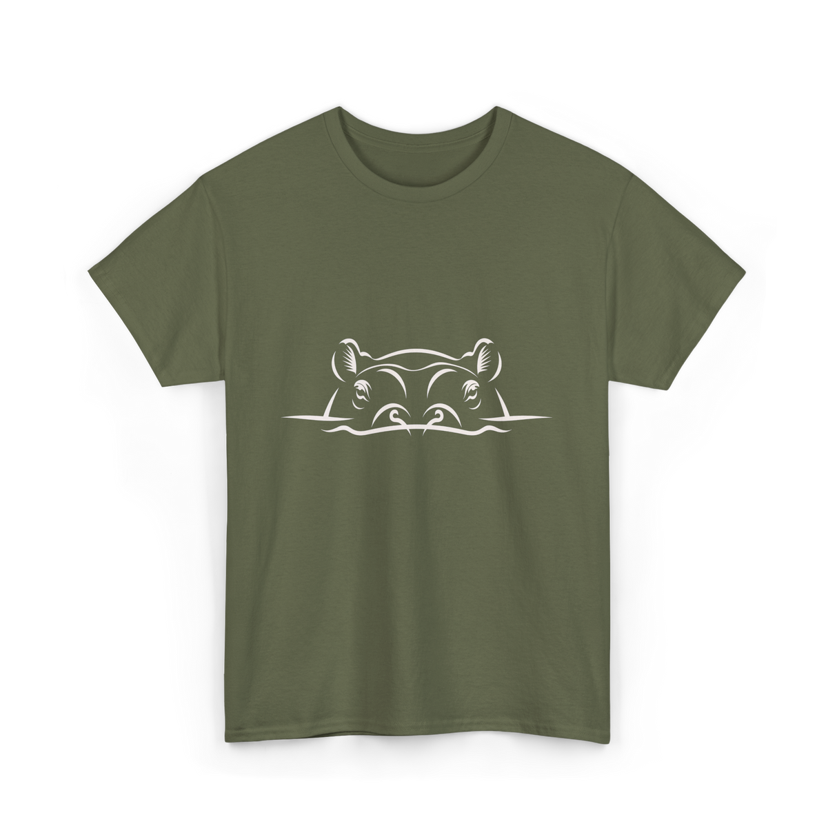 Hippo Head Hippo Wildlife T-Shirt - Military Green