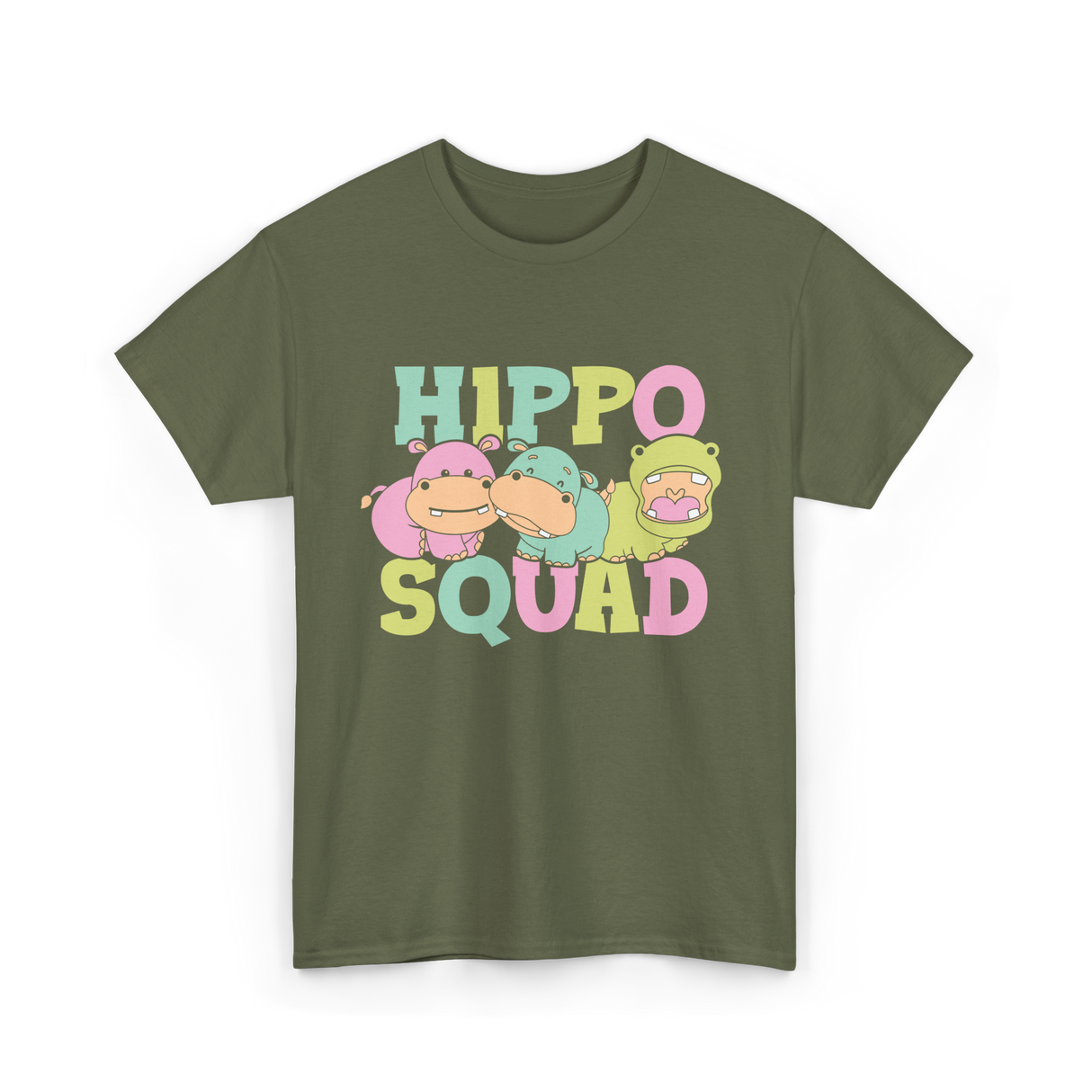 Hippo Squad Hippo Family T-Shirt - Military Green