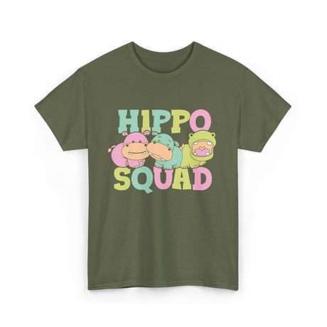 Hippo Squad Hippo Family T-Shirt - Military Green