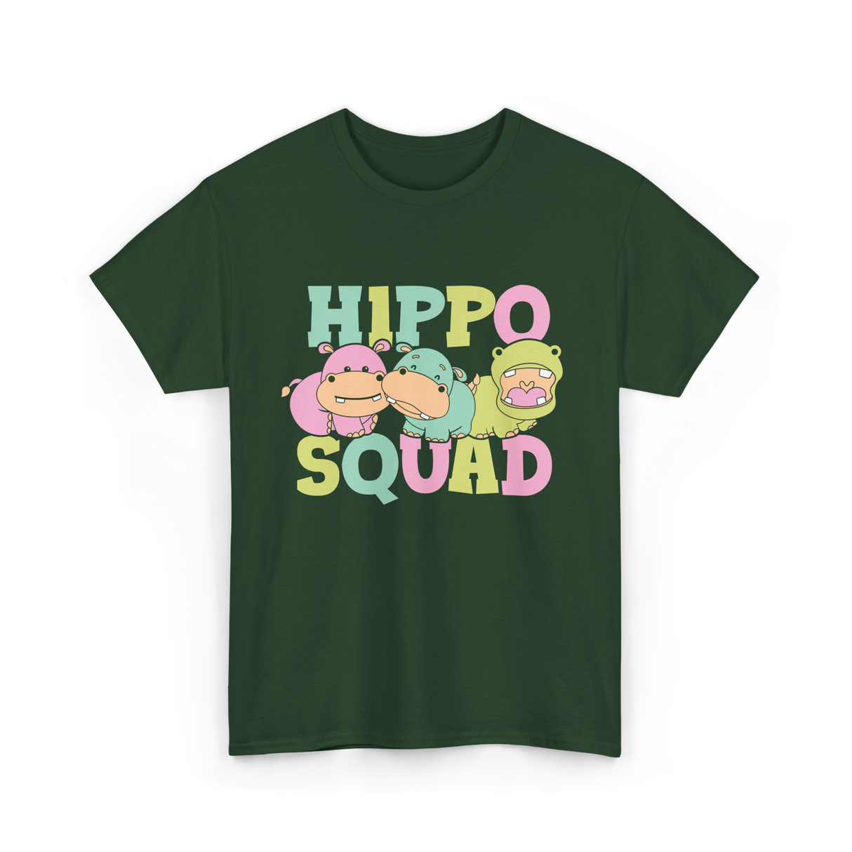 Hippo Squad Hippo Family T-Shirt - Forest Green