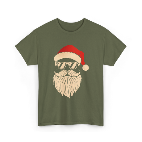 Hipster Santa Face Santa T-Shirt - Military Green