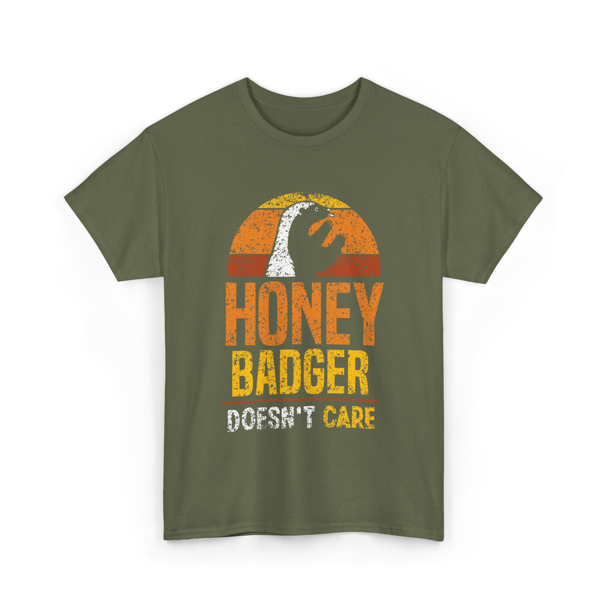 Honey Badger Doesn't Care Animal T-Shirt - Military Green