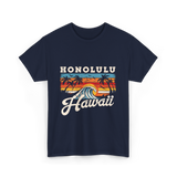 Honolulu Hawaii Waves Surfing T-Shirt - Navy