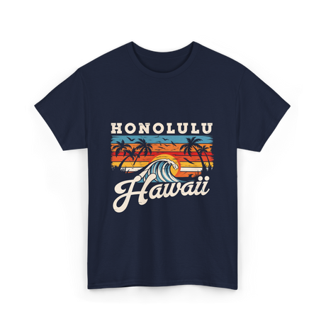 Honolulu Hawaii Waves Surfing T-Shirt - Navy