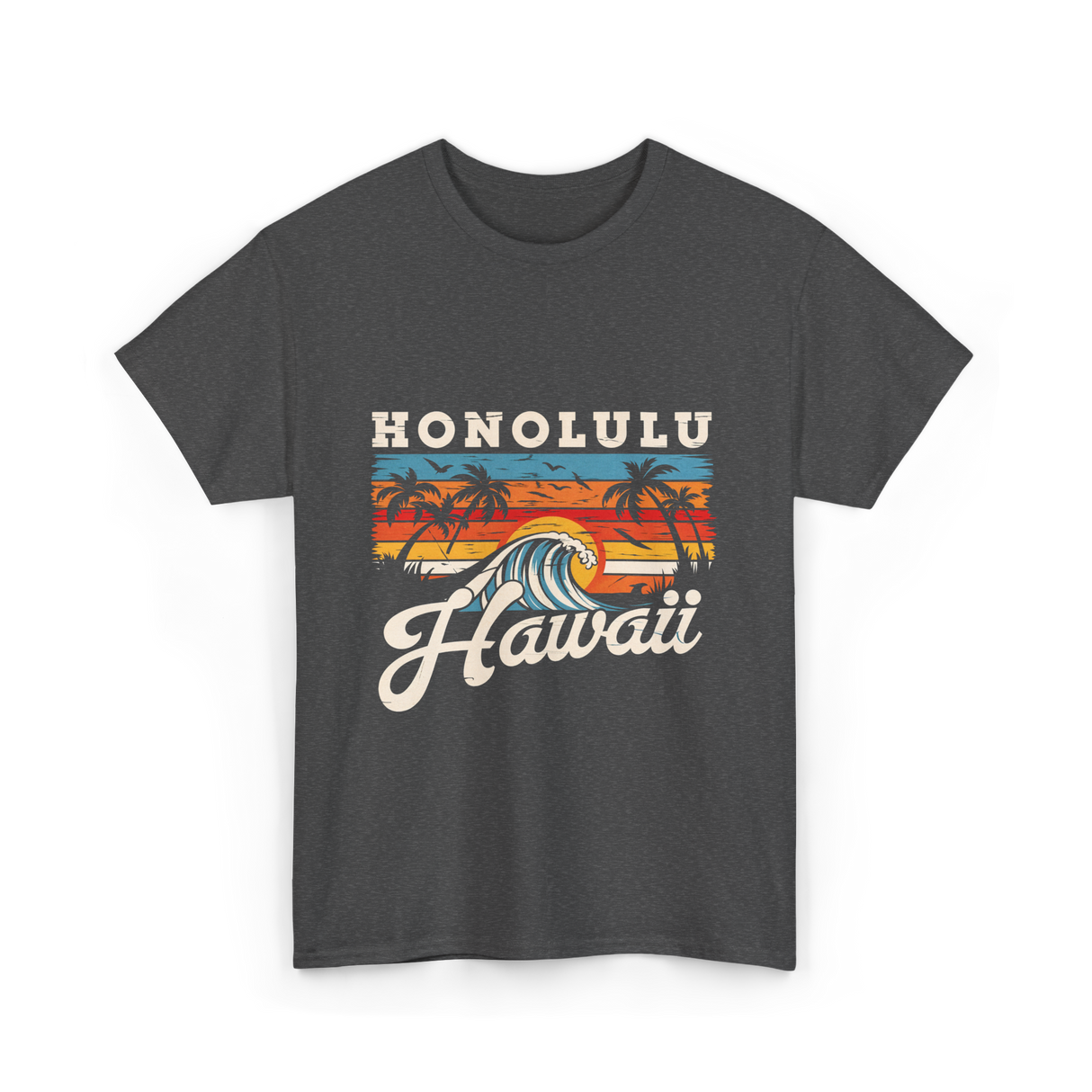 Honolulu Hawaii Waves Surfing T-Shirt - Dark Heather