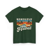 Honolulu Hawaii Waves Surfing T-Shirt - Forest Green