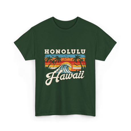 Honolulu Hawaii Waves Surfing T-Shirt - Forest Green