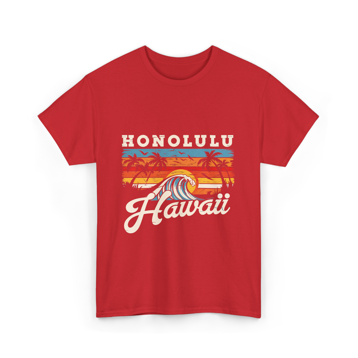 Honolulu Hawaii Waves Surfing T-Shirt - Red