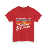 Honolulu Hawaii Waves Surfing T-Shirt - Red