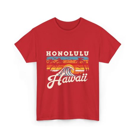 Honolulu Hawaii Waves Surfing T-Shirt - Red