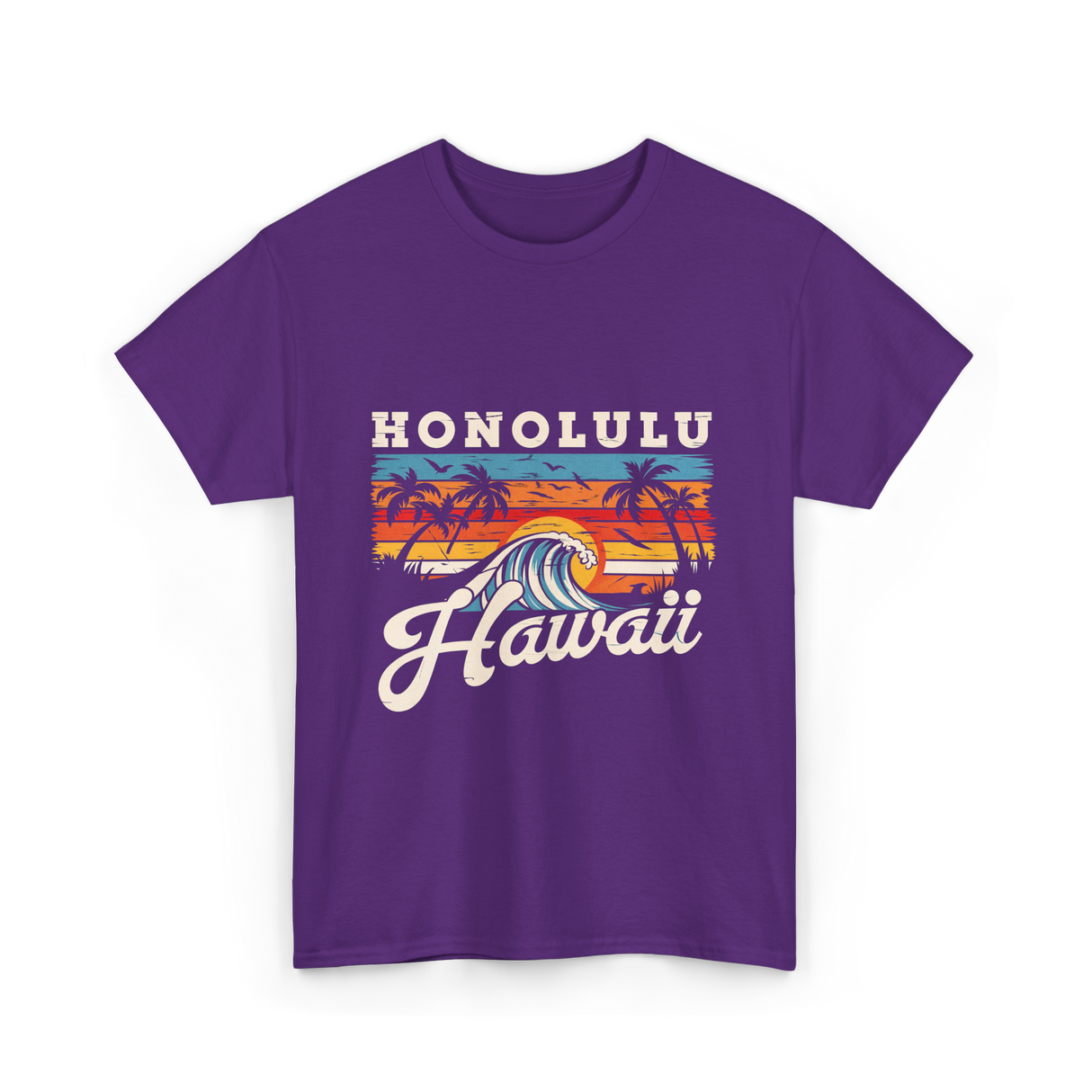 Honolulu Hawaii Waves Surfing T-Shirt - Purple