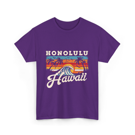 Honolulu Hawaii Waves Surfing T-Shirt - Purple