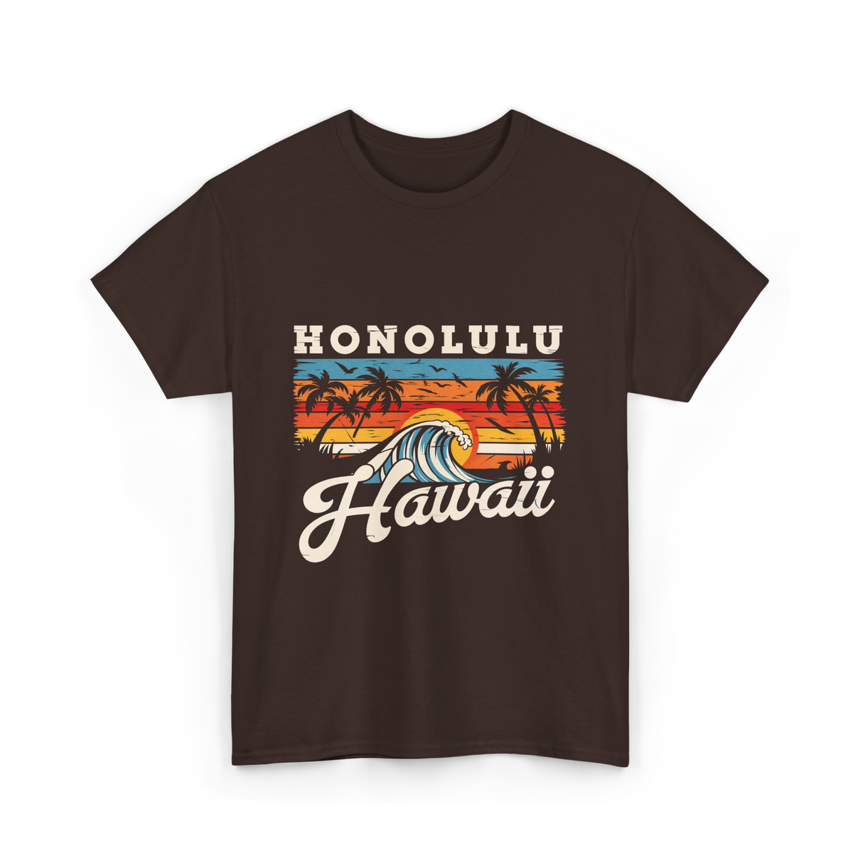 Honolulu Hawaii Waves Surfing T-Shirt - Dark Chocolate