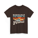 Honolulu Hawaii Waves Surfing T-Shirt - Dark Chocolate