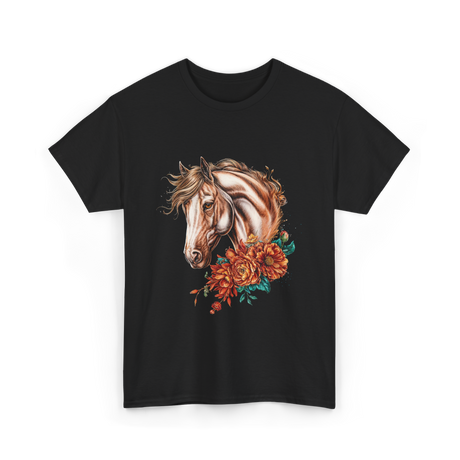 Horse Floral Love Equine T-Shirt - Black