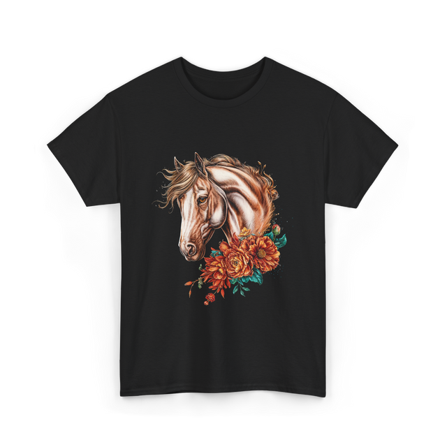 Horse Floral Love Equine T-Shirt - Black