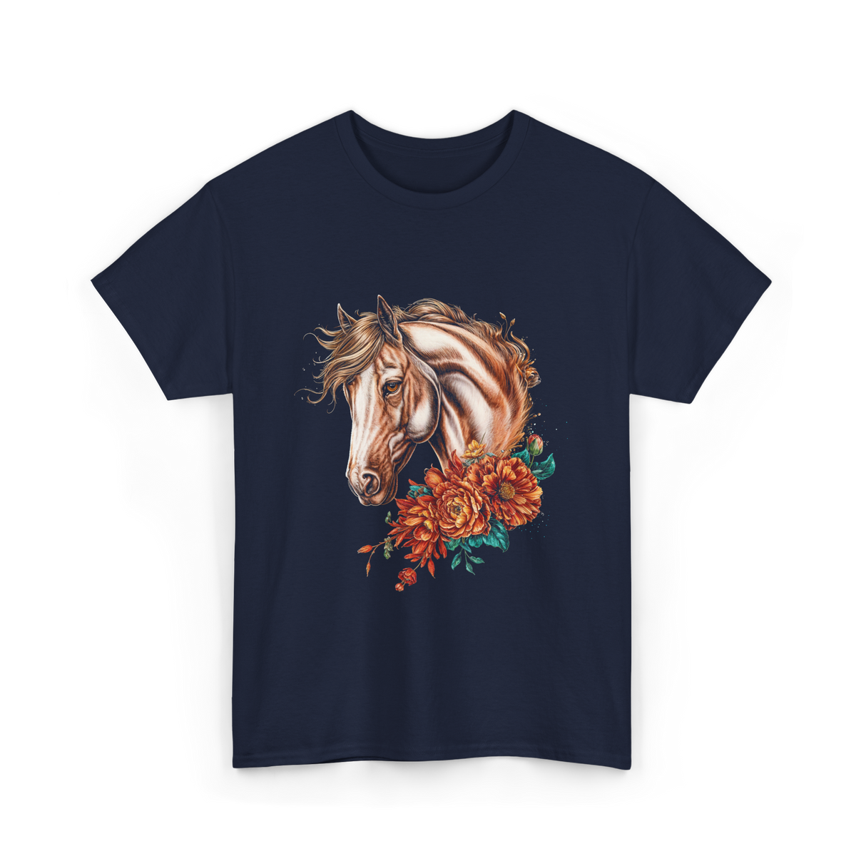 Horse Floral Love Equine T-Shirt - Navy