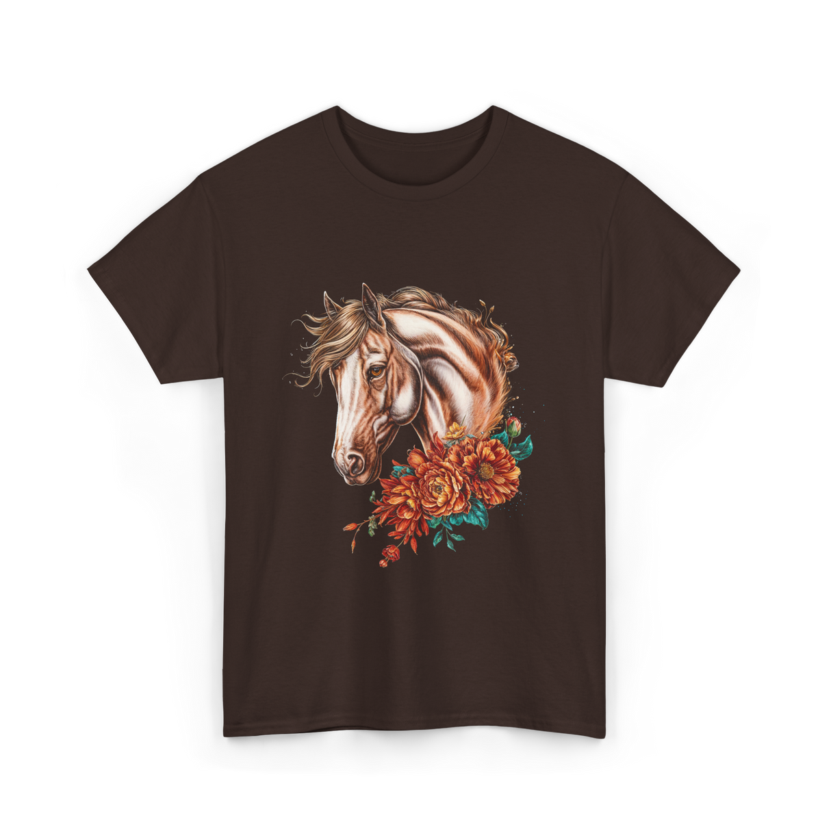 Horse Floral Love Equine T-Shirt - Dark Chocolate