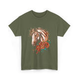 Horse Floral Love Equine T-Shirt - Military Green