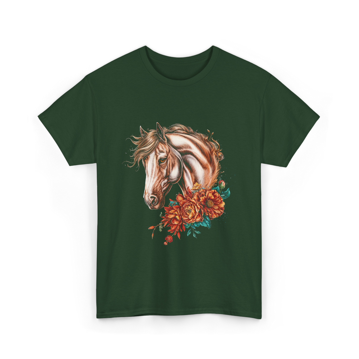 Horse Floral Love Equine T-Shirt - Forest Green