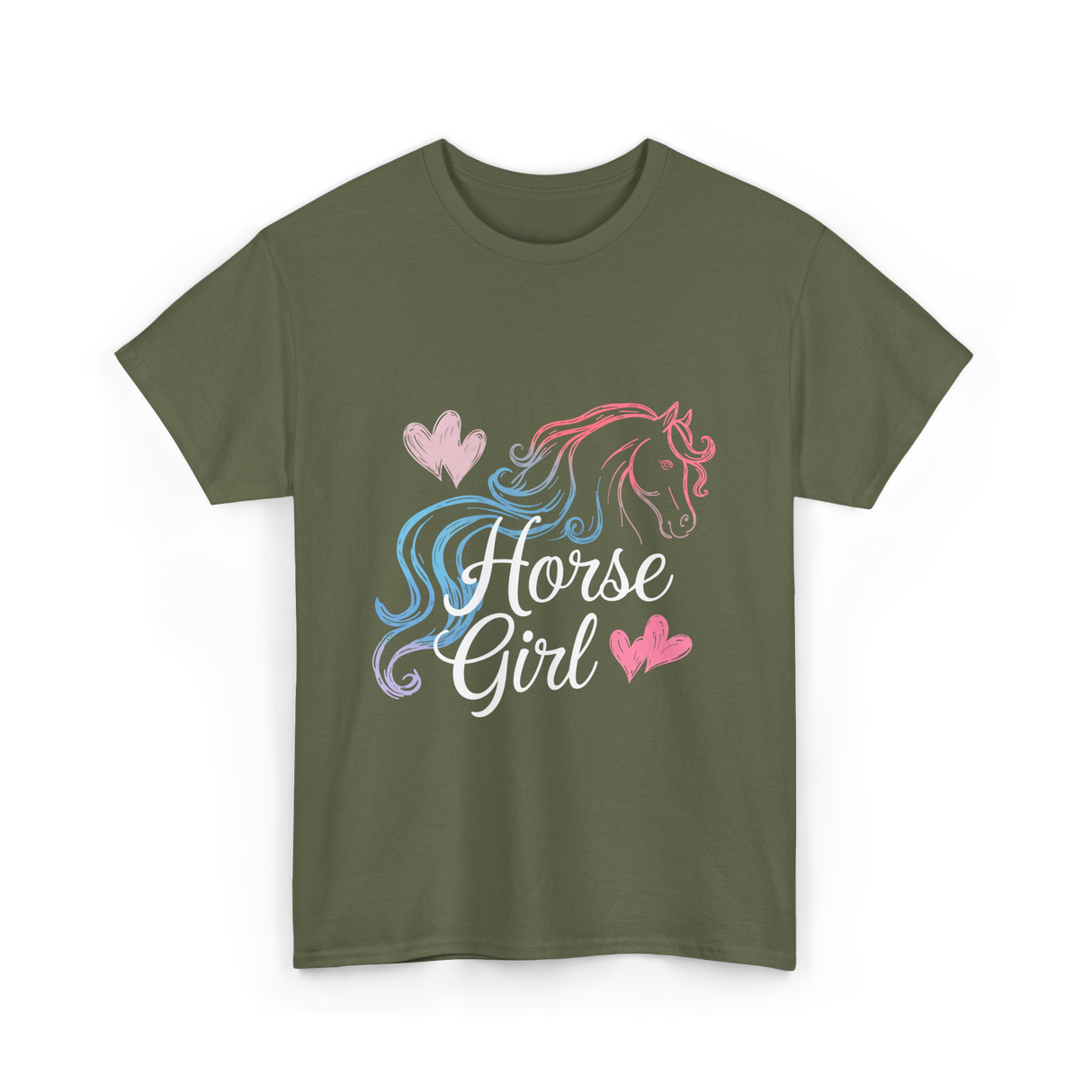 Horse Girl Love Horses Equestrian T-Shirt - Military Green