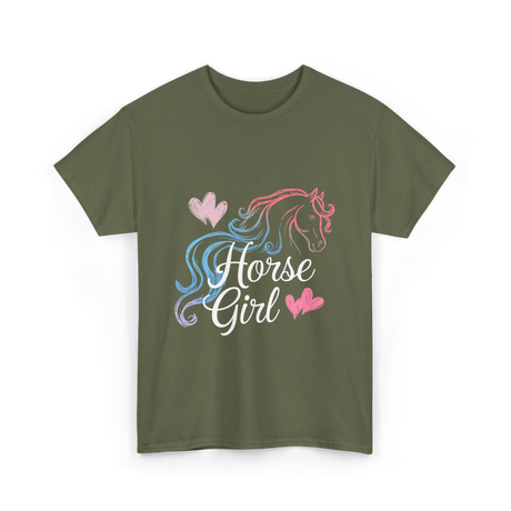 Horse Girl Love Horses Equestrian T-Shirt - Military Green