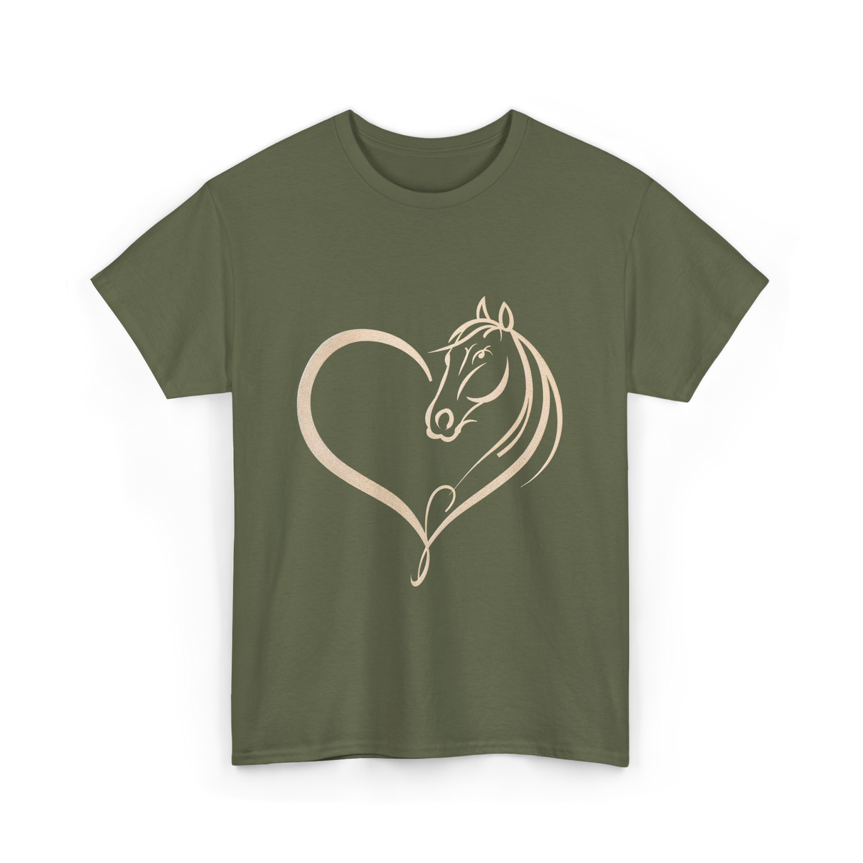 Horse Heart Love Horseback Riding T-Shirt - Military Green