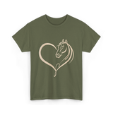 Horse Heart Love Horseback Riding T-Shirt - Military Green