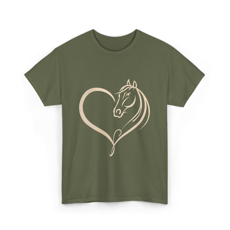 Horse Heart Love Horseback Riding T-Shirt - Military Green