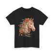 Horse Portrait Floral Equestrian T-Shirt - Black