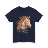 Horse Portrait Floral Equestrian T-Shirt - Navy