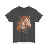 Horse Portrait Floral Equestrian T-Shirt - Dark Heather