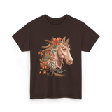 Horse Portrait Floral Equestrian T-Shirt - Dark Chocolate