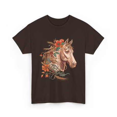 Horse Portrait Floral Equestrian T-Shirt - Dark Chocolate