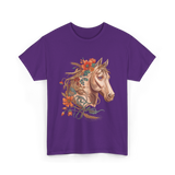 Horse Portrait Floral Equestrian T-Shirt - Purple