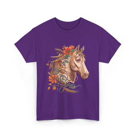 Horse Portrait Floral Equestrian T-Shirt - Purple